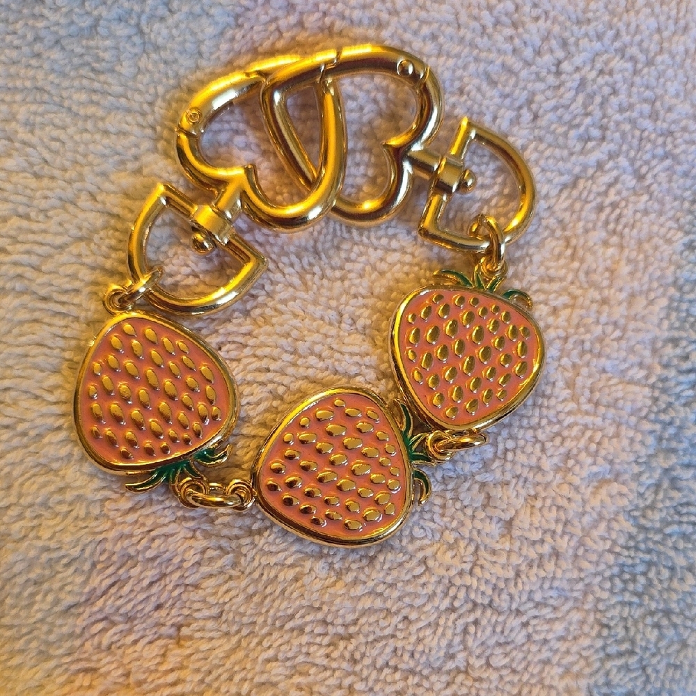 Gold and Pink Strawberry Bracelet